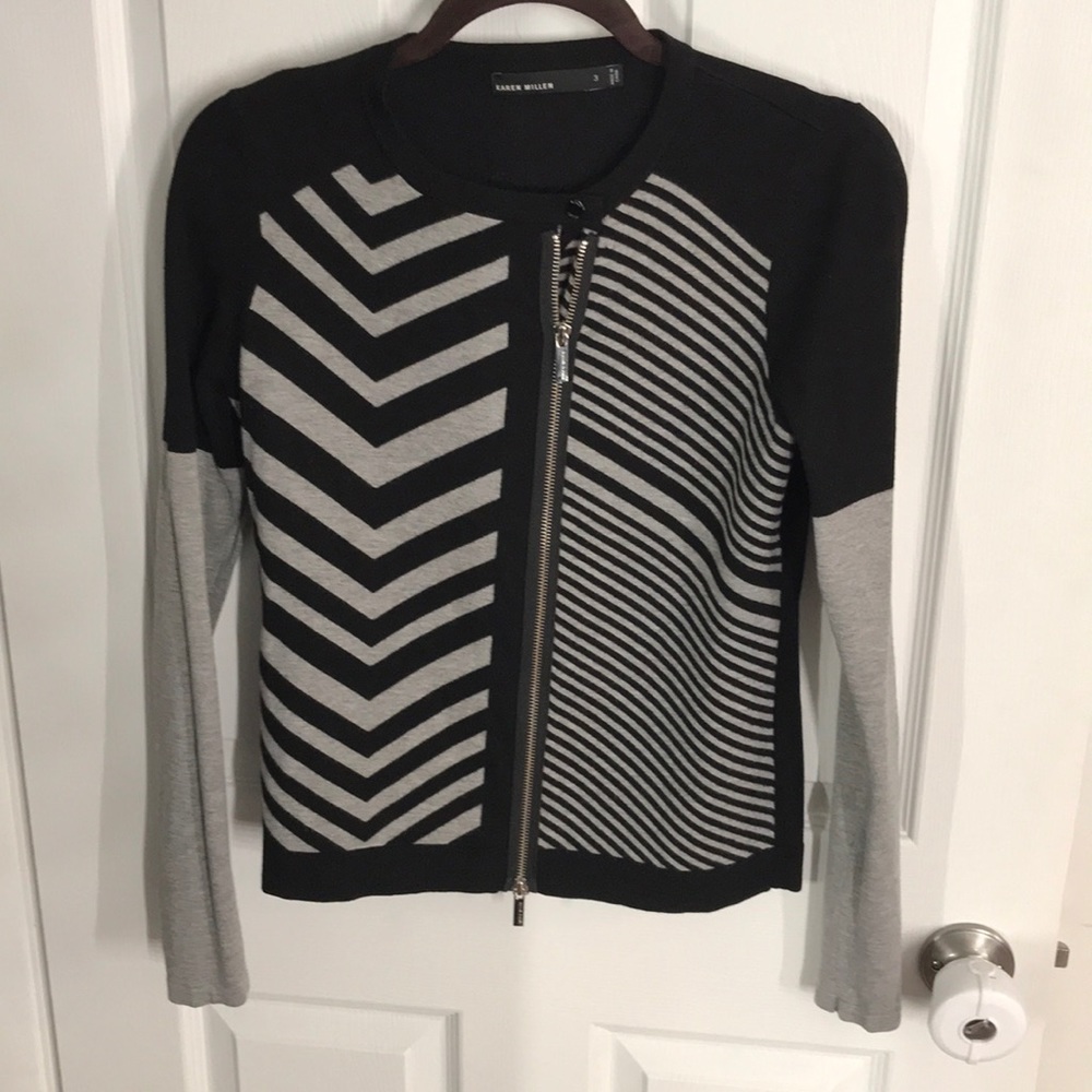 Grey black zipper detail Karen Millen sweater.